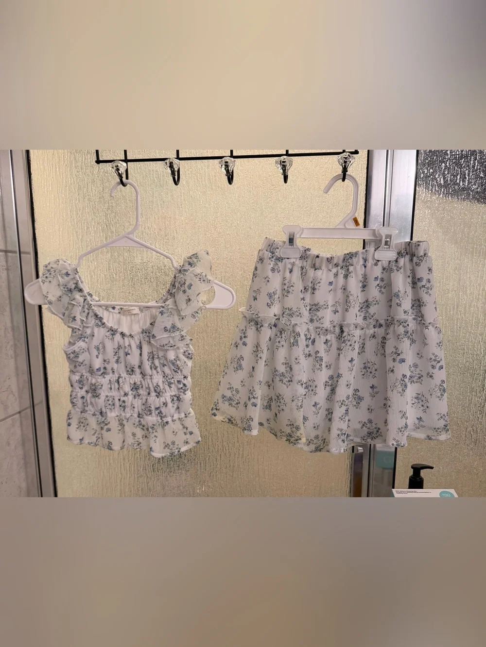White Floral Smocked Girls Crop Top & matching Tiered Skirt Set Size 12 LN